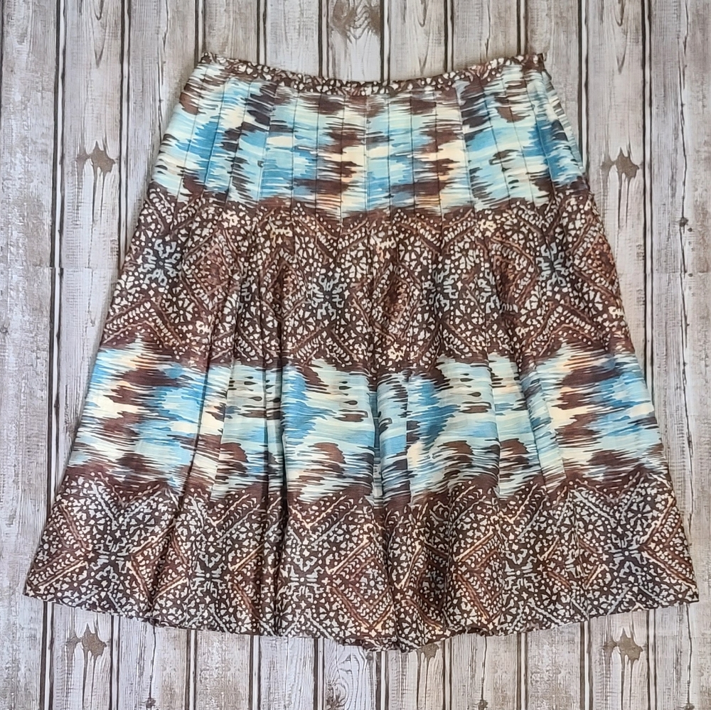 2 For $18 Nine West 4P Silk And Linen Blue Brown Western Skirt